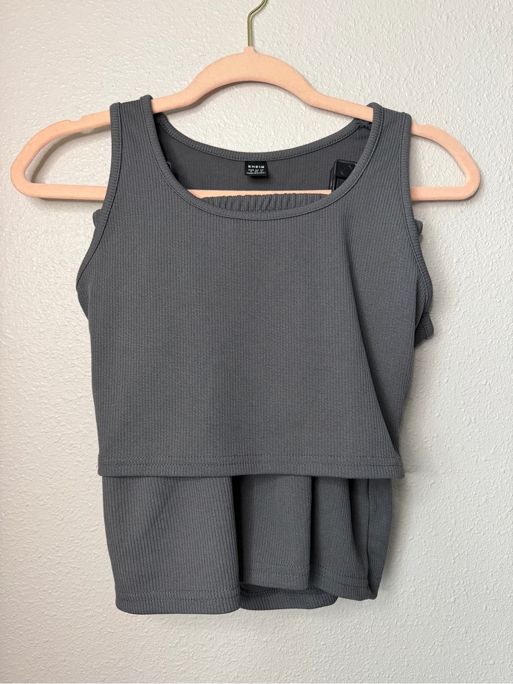 SHEIN 2-Piece Gray Layered Ribbed Tank Top With Shorts